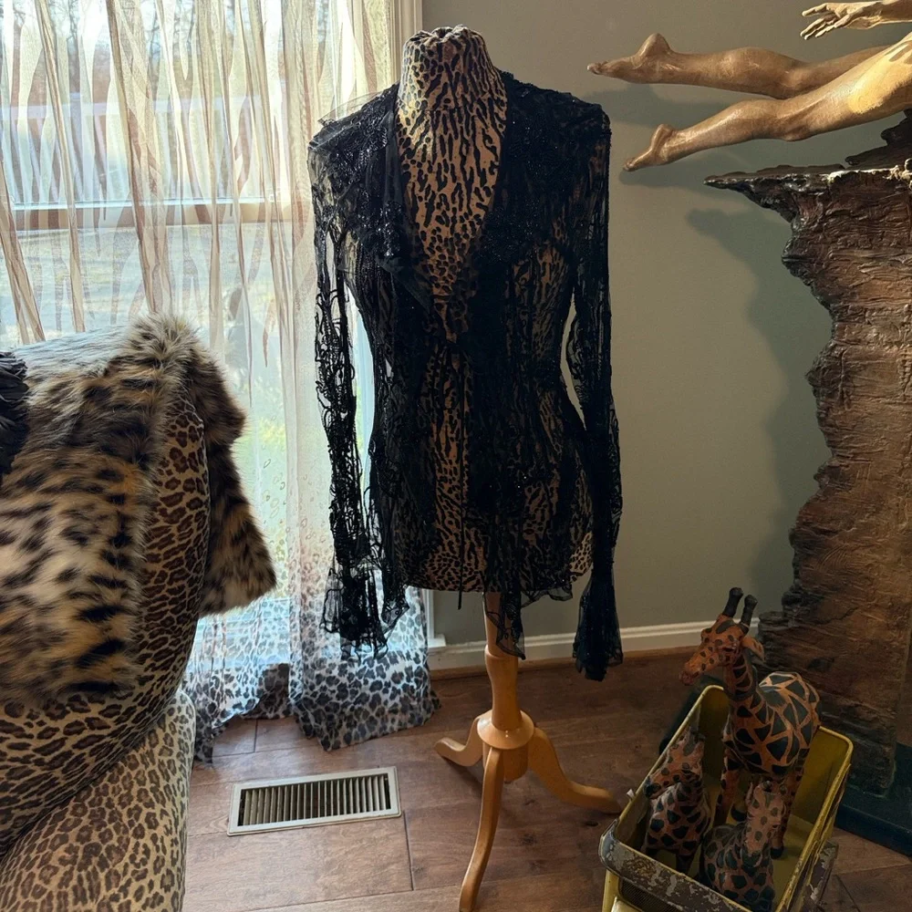 Dolce & Gabbana Sheer Lace Beaded Top Vintage Italy - Picture 5 of 13